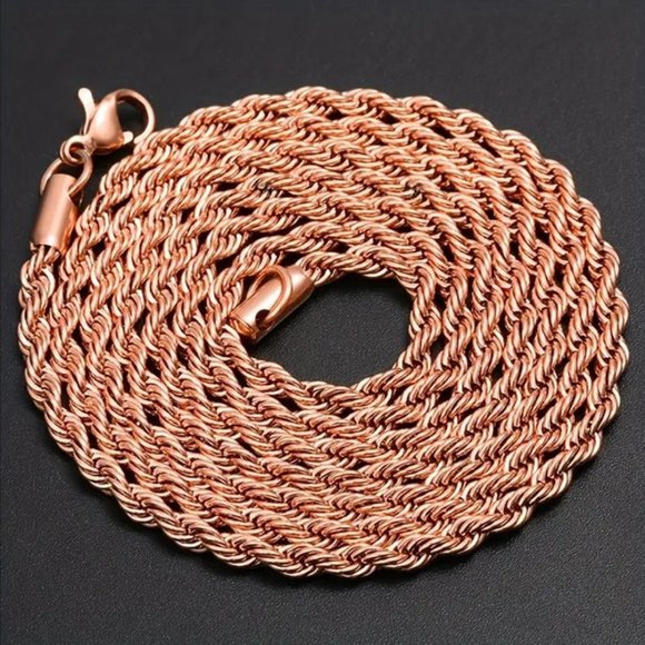 24 Womens 18K Rose Gold Rope Chain Necklace Braided